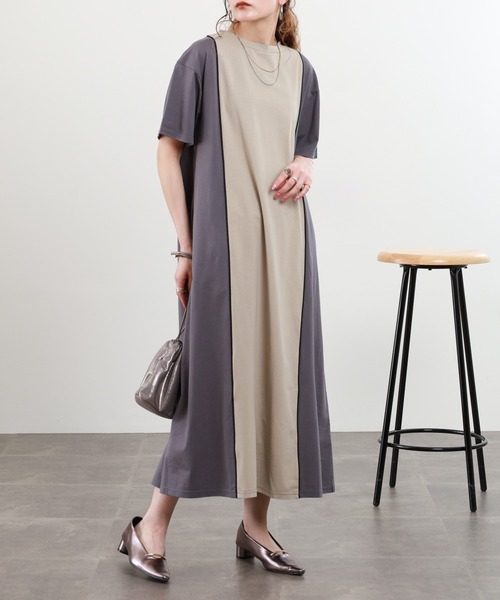 ワンピース A.N.L 配色パイイングワンピース 半袖の画像