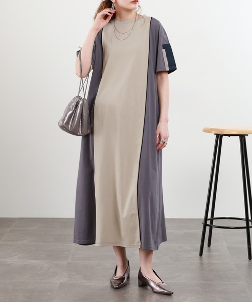 ワンピース A.N.L 配色パイイングワンピース 半袖の画像
