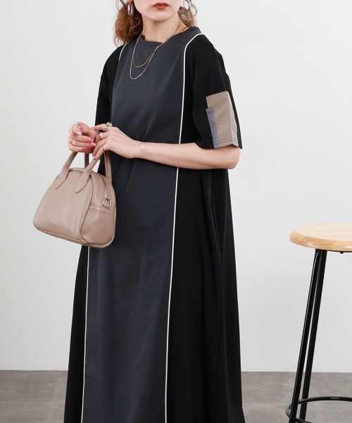 ワンピース A.N.L 配色パイイングワンピース 半袖の画像