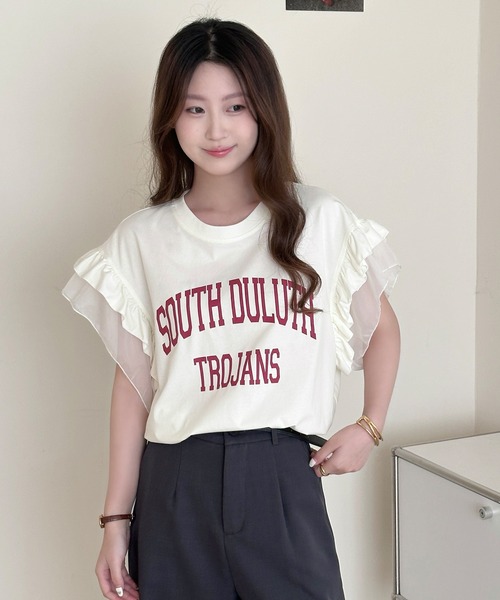 Tシャツ(半袖+袖なし) Bibiy IRIS RUFFLE TOP DAY CLOSET tシャツ 半袖 「接触冷感/脇見せ防止」ひんやり冷たい 半袖