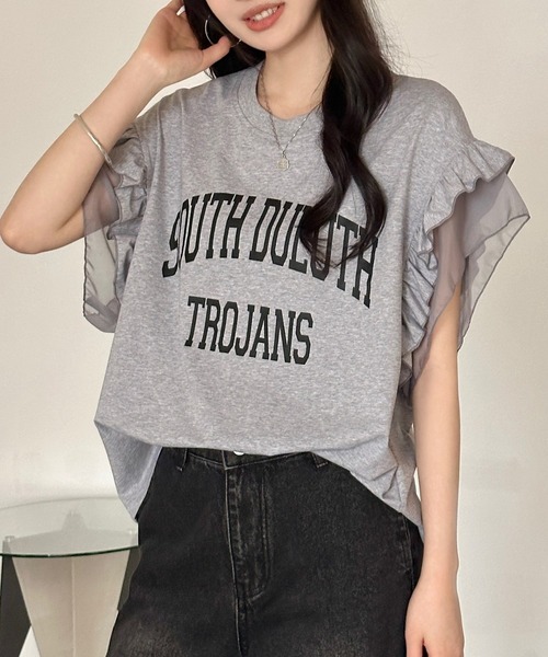 Tシャツ(半袖+袖なし) Bibiy IRIS RUFFLE TOP DAY CLOSET tシャツ 半袖 「接触冷感/脇見せ防止」ひんやり冷たい 半袖