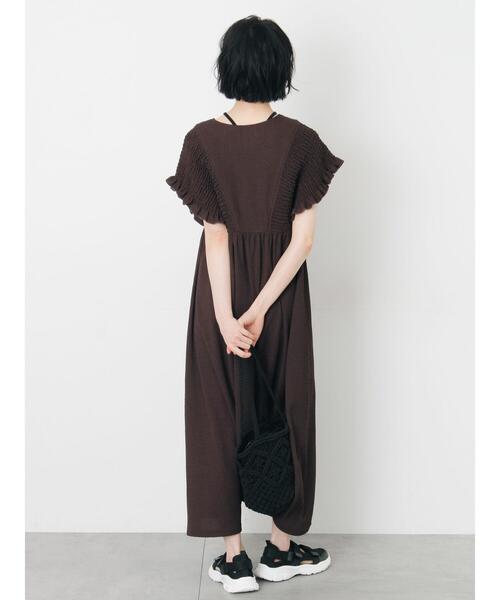 ワンピース 前開きシャーリングワンピースの画像