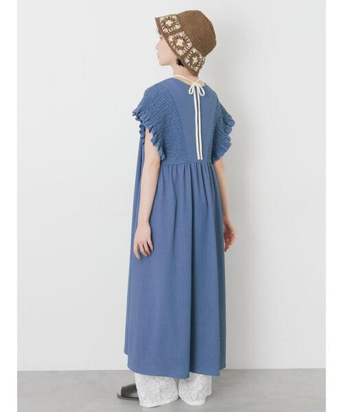 ワンピース 前開きシャーリングワンピースの画像
