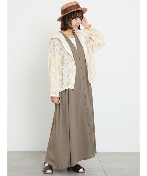 ワンピース 前開きシャーリングワンピースの画像