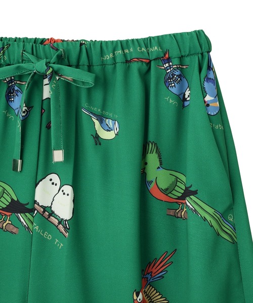 新品未使用 45R パンツ デニム ジャカードパンツ 鳥柄 藍染 日本製 Green Parks（グリーンパークス） パンツ WITH KURUMI.N 鳥柄イージー