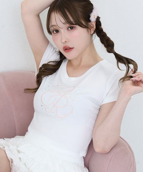 【新品】ビジュー付きホワイト半袖シャツ REDVALENTINO 36サイズ one after another NICE CLAUP tシャツ 半袖 ビジュー付きロゴ刺繍Tee