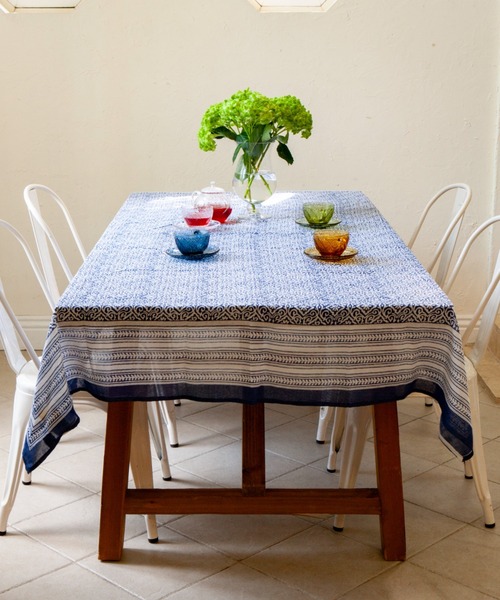フランス‪✿アンティーク ドット刺繍コットン テーブルクロス マルチファブリック DULTON（ダルトン） インテリア PRINTED MULTI CLOTH / プリンテッド