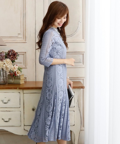 PourVous ドレス ロング＆袖ありフォーマルパッチワーク結婚式