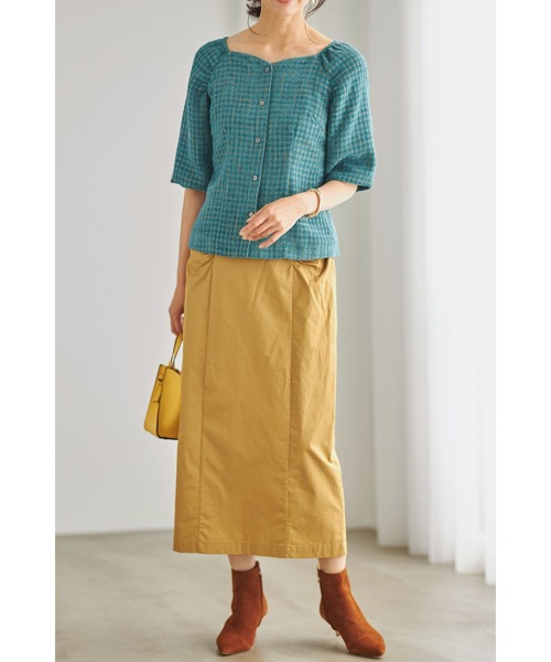 抽象デザイン タイトスカート ベージュ &. NOSTALGIA スカート デザインギャザーチノタイトスカート