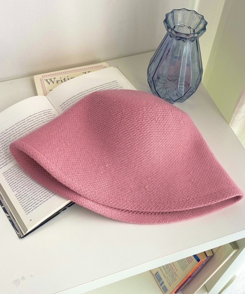 ピンク キレイめ 春夏 リブ編みのコットンサーモハットUnisex