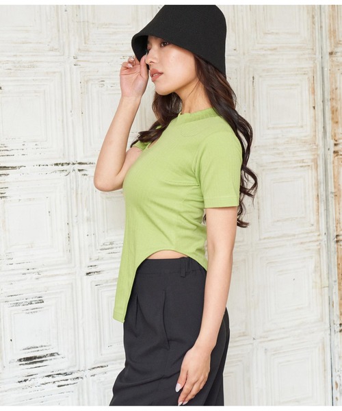 tシャツ アシメカットアウトデザイントップス EM25s095「EIGHTHMONTH」 レディース ANAP tシャツ テレコリブカットアウトアシンメトリーヘム