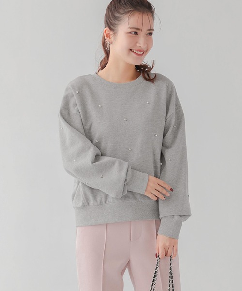 fitmore フィットモア レース襟ペプラムスウェット グレー 長袖 | Fit more