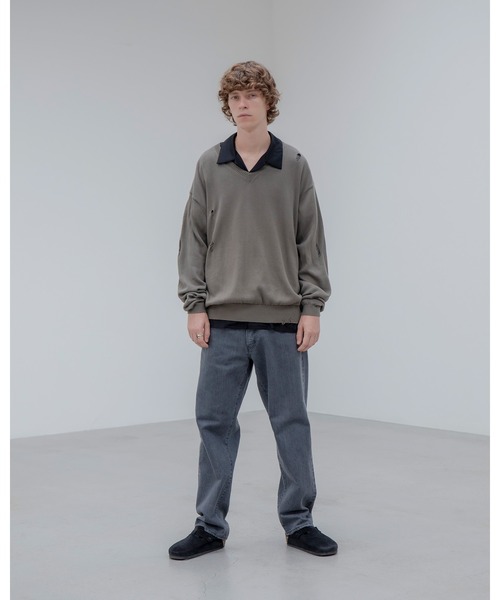 uniform experiment セーター ニット DAMAGED V NECK KNIT メンズ