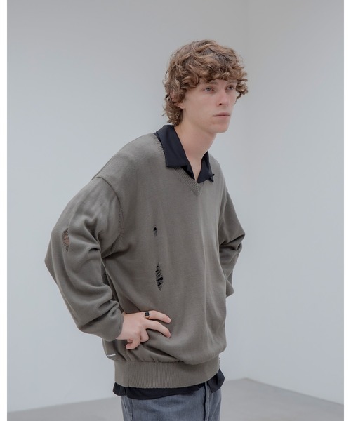 uniform experiment セーター ニット DAMAGED V NECK KNIT メンズ
