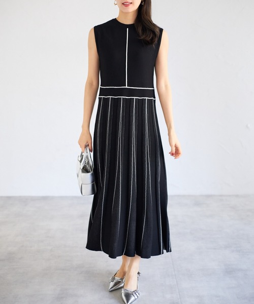 【TOCCA】モノトーン♡ノースリーブ♡ワンピース♡清楚♡ tocco closet ワンピース 「ZOZO限定」配色ノースリーブニット