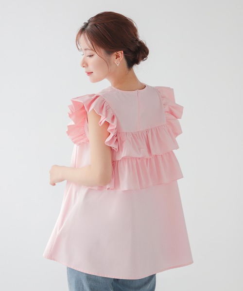 Fit more ブラウス シャツ バックフリルAラインブラウス