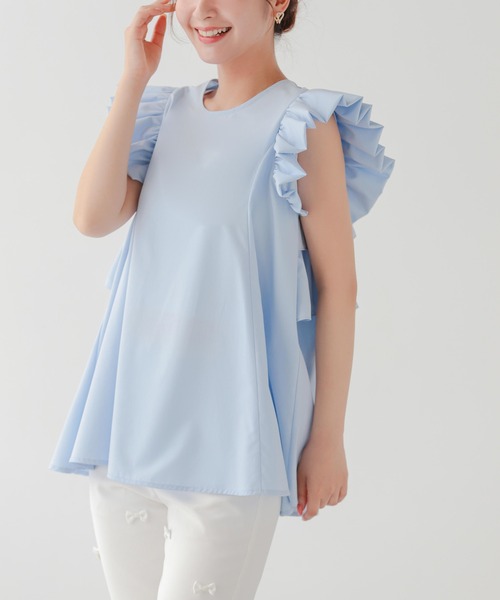 Fit more ブラウス シャツ バックフリルAラインブラウス