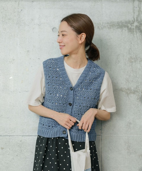 PAR ICI ベスト ジレ ネパールハンドニット コットンかぎ針