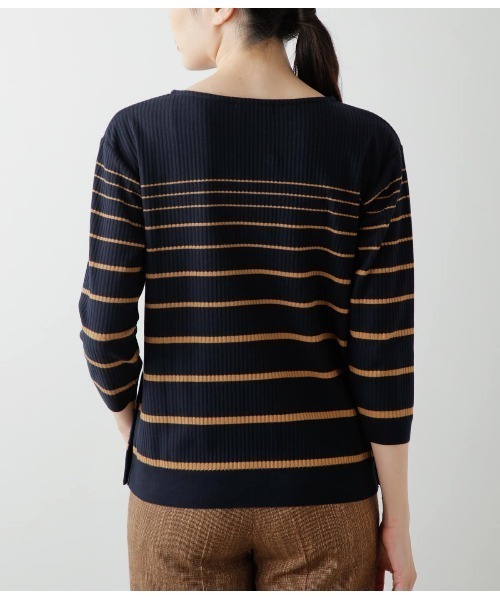 tシャツ リブ風グラデーションボーダー クルーネック7分袖プルオーバー レディース NEWYORKER tシャツ リブ風グラデーションボーダー クルーネック7
