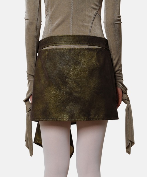 【希少】PRADA ヴィンテージ加工 ジッパー レザー ミニスカート IRENE スカート ヴィンテージレザーミニスカート / Vintage
