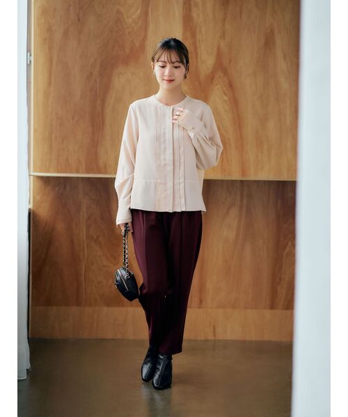 ブラウス シャツ フロントデザインダブルカフスブラウス「低身長・小柄女性」 レディース ブラウス シャツ フロントデザインダブルカフスブラウス「低身長