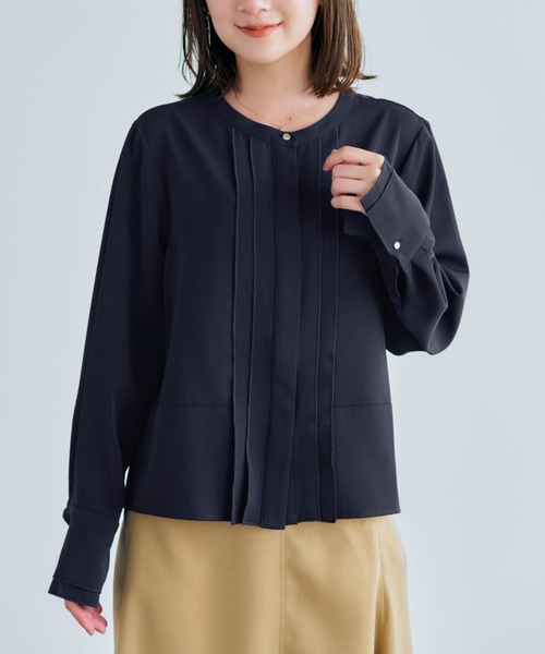 ブラウス シャツ フロントデザインダブルカフスブラウス「低身長・小柄女性」 レディース