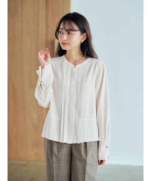 ブラウス シャツ フロントデザインダブルカフスブラウス「低身長・小柄女性」 レディース フロントデザインダブルカフスブラウス | 小柄・低身長女性向け
