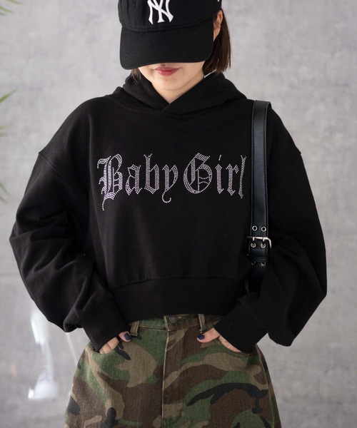 パーカー ラインストーンスウェットパーカー レディース X-girl エックスガール ラインストーン パーカー RHINESTONE
