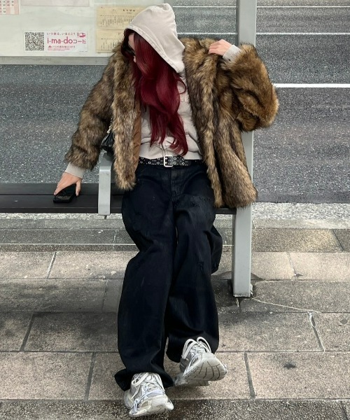 【Chikashitsu+】coating damage wide denim pickup item 受注制【Chikashitsu +】 coating damage wide