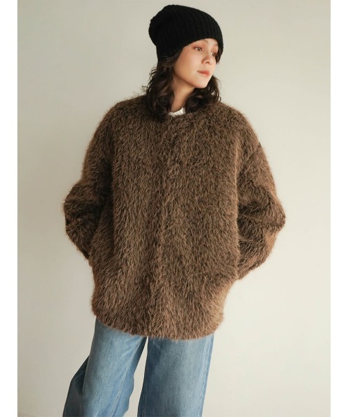 【未使用タグ付き】マカフィー　アルパカ　シャギー　ノーカラー　ジャケット　日本製 FIKA. ジャケット ノーカラージャケット Shaggy coat レディース