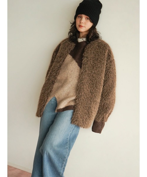 FIKA. ジャケット ノーカラージャケット Shaggy coat レディース