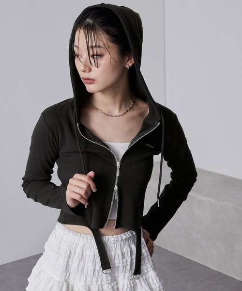 パーカー 「MASHIRO」ダメージ加工ニットロゴジップルーズパーカー/グランジ Y2K（MA/EK92） レディース メンズ MASHIRO パーカー 「MASHIRO」ダメージ加工ニットロゴジップ