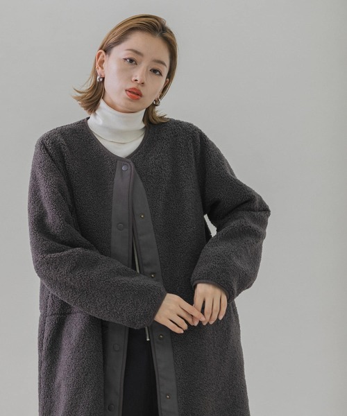 「URBAN RESEARCH Sonny Label」 ノーカラーコート FREE チャコールグレー レディース_画像3