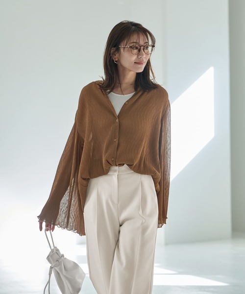 ブラウス シャツ シャーリングシフォン楊柳風ブラウス レディース