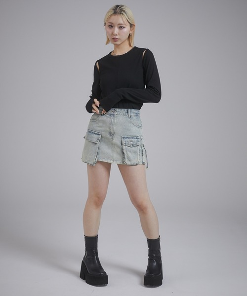 ENVYM tシャツ カットアウトリブトップス レディース : ZOZOTOWN