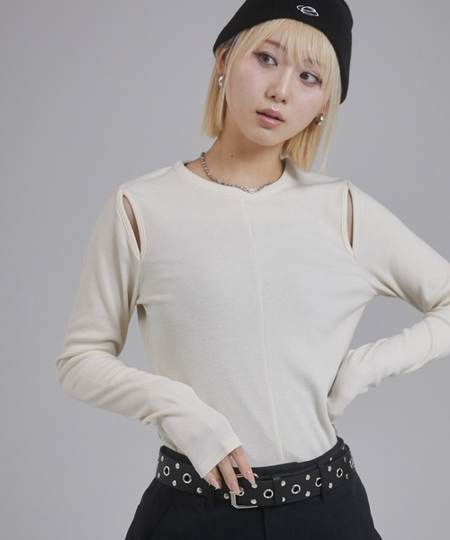 ENVYM tシャツ カットアウトリブトップス レディース : ZOZOTOWN