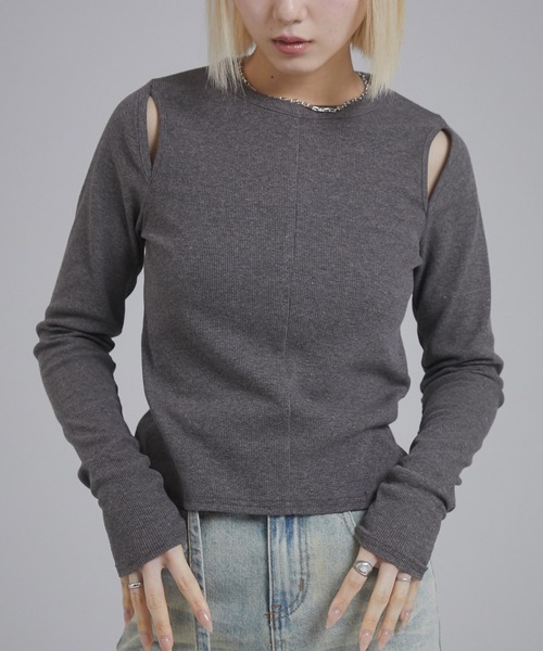 ENVYM tシャツ カットアウトリブトップス レディース : ZOZOTOWN