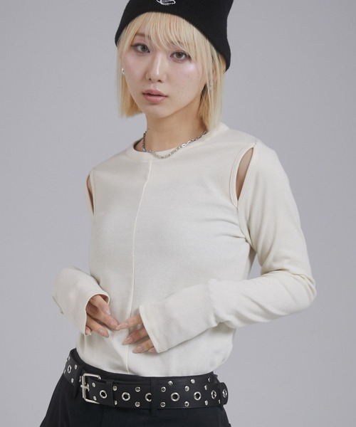 ENVYM tシャツ カットアウトリブトップス レディース : ZOZOTOWN