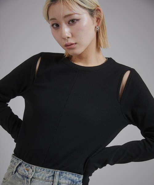 tシャツ カットアウト トップス レディース ネックカットアウトTシャツ・全3色 | レディースファッション