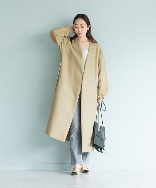 noble ノーカラーコート NOBLE 「NOBLE」 ノーカラーコート 38 カーキ レディース
