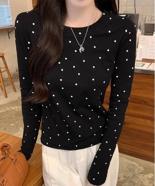 WEGO tシャツ WEGO/長袖「水玉」ドット柄タイトトップス/ロンT