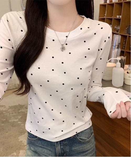 WEGO（ウィゴー） tシャツ WEGO/長袖「水玉」ドット柄タイトトップス