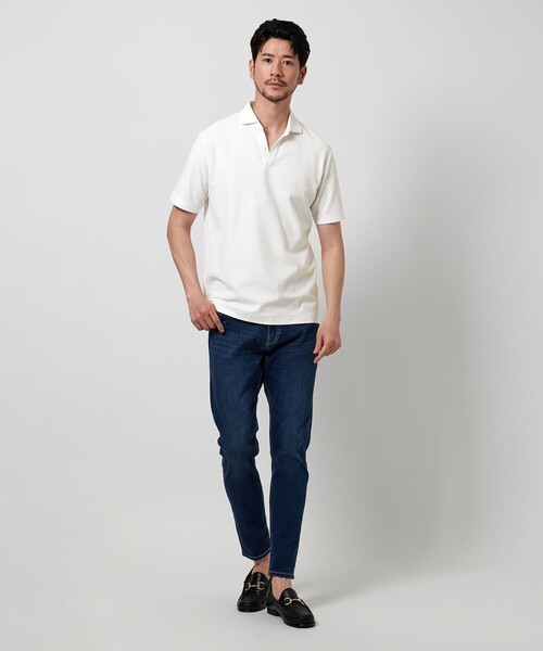 WARDROBE SMART】ステイ クリーン ピケ ライン ポロシャツ【抗菌