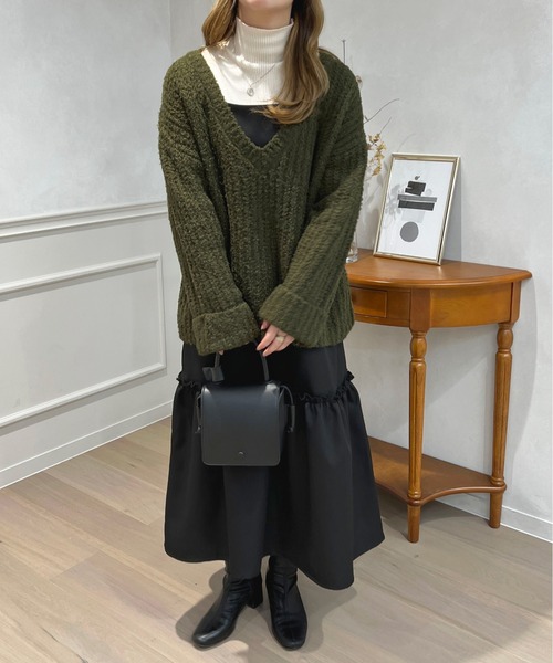 「apres jour」 Vネックニット X-LARGE カーキ レディース_画像5