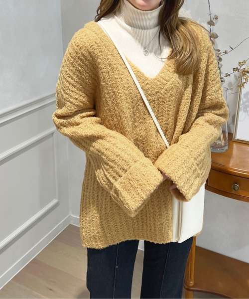 「apres jour」 Vネックニット X-LARGE カーキ レディース_画像7