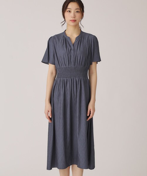 クード シャンス（COUP DE CHANCE）/【洗える／裏なし】ゴムシャーリングデザインのワンピース COUP DE CHANCE（クードシャンス） ワンピース 「洗える／裏なし」ゴム