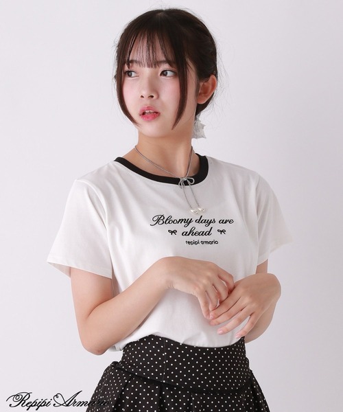girlish ロリポップTシャツ　白 repipi armario tシャツ 「girly line」BloomyリンガーTシャツ「接触冷