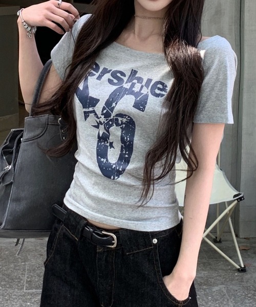 SPIGA tシャツ オフショルロゴプリントトップス レディース