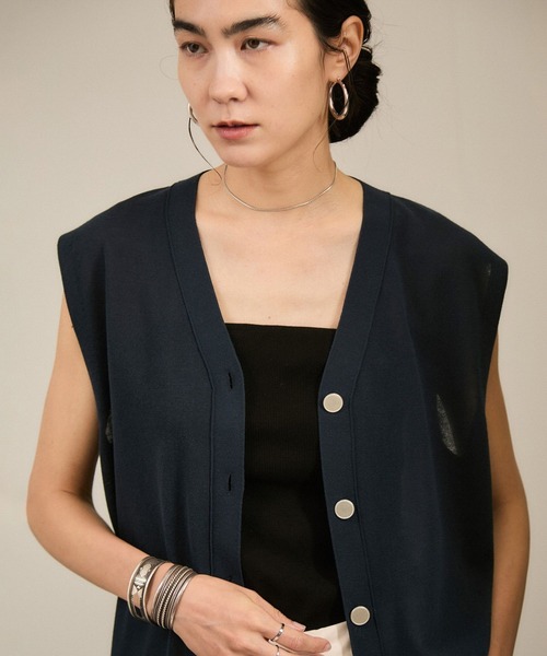 マディソンブルー　リネンベスト　ジレ　シルク混　ネイビー　ボタン MADISONBLUE - MADISONBLUE DRESS VEST ドレスベスト リネン