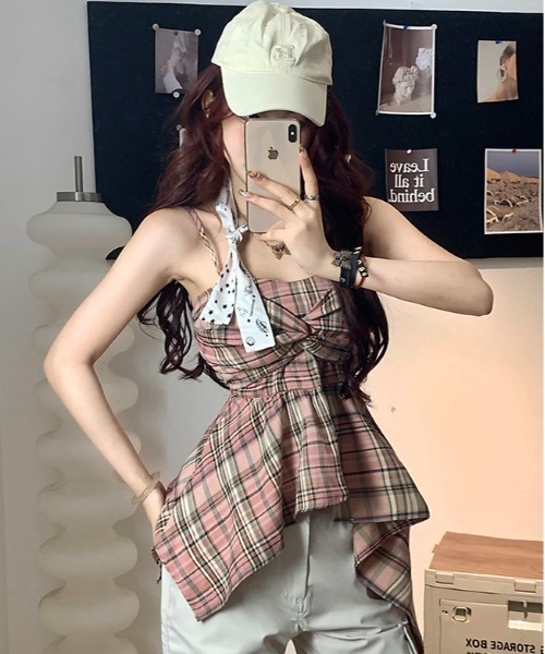 gossip!ロサンゼルス tシャツ Y2K ロングテールシルエット チェック